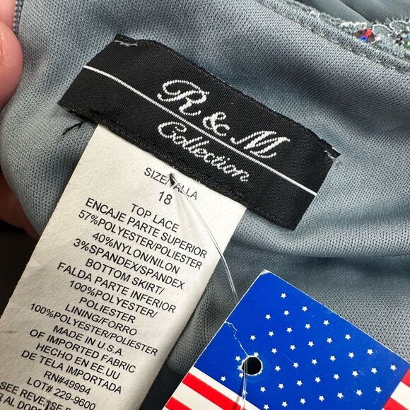 NWT R & M Collection Plus Size Elegant Lace Overlay Silver Gray MIDI Dress - 18 - Picture 4 of 6